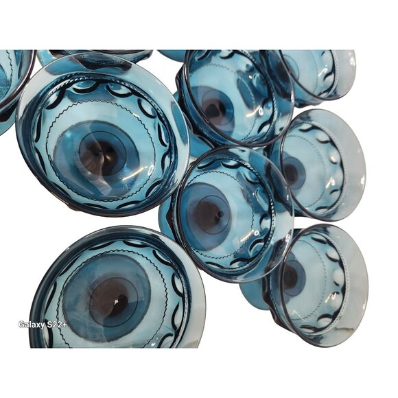 Tiffin Glass teal blue Kings Crown, Thumbprint pattern Vintage Blue  Dessert Dis - Picture 13 of 16